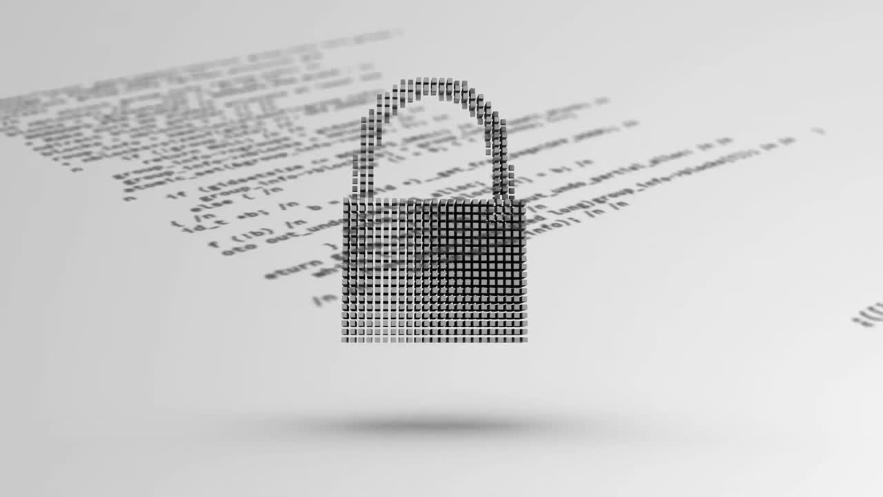 Animation of data processing and online security digital padlock