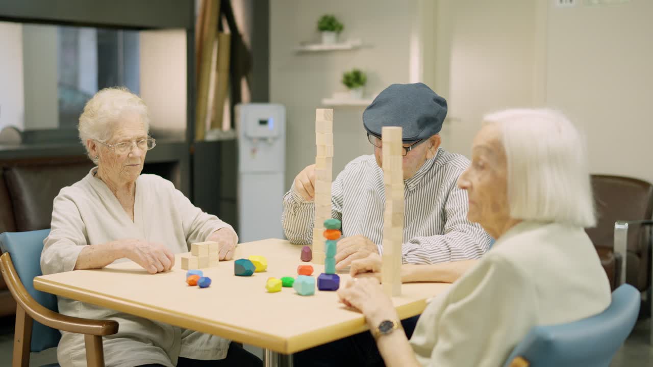 Elderly People Playing Jenga