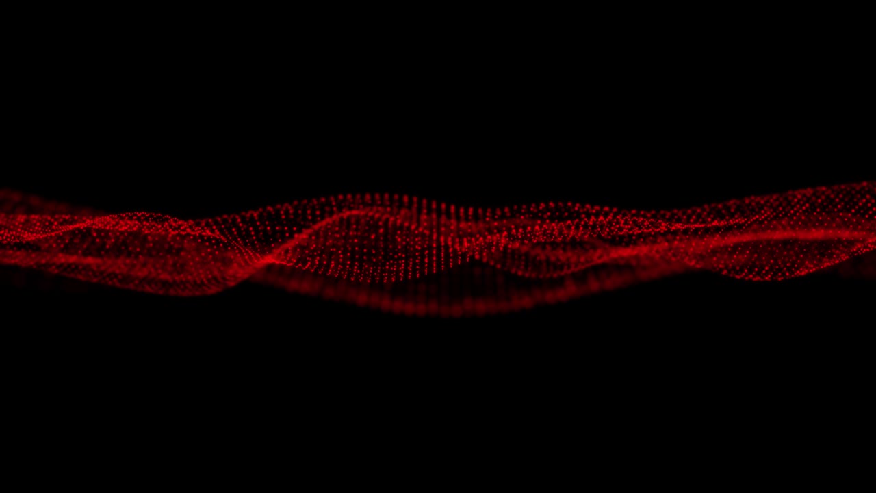 추상적인 파란 파동 입자가 어두운 배경 위에, 디지털 기술 및 혁신 개념 - 추상적인 푸른 파동 패턴 배경 - 어두운 바탕에서 추상적인 움직이는 입자 파동 - 모션 추상적 배경