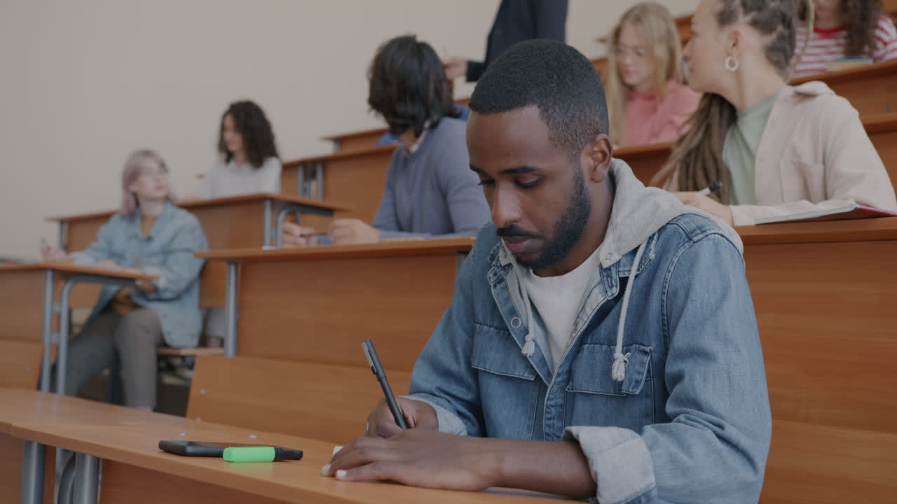 Students in a university lecture hall