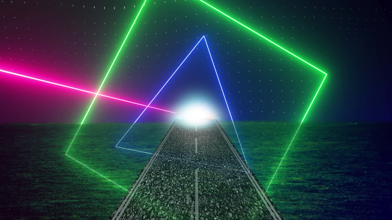 анимация неоновых форм над дорогой на синем фоне