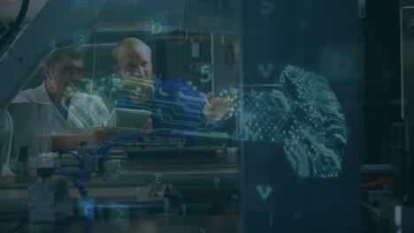 animation of cyber attack warning over scientists using tablet
