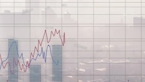 Animación-Del-Procesamiento-De-Datos-Financieros-Sobre-El-Paisaje-Urbano