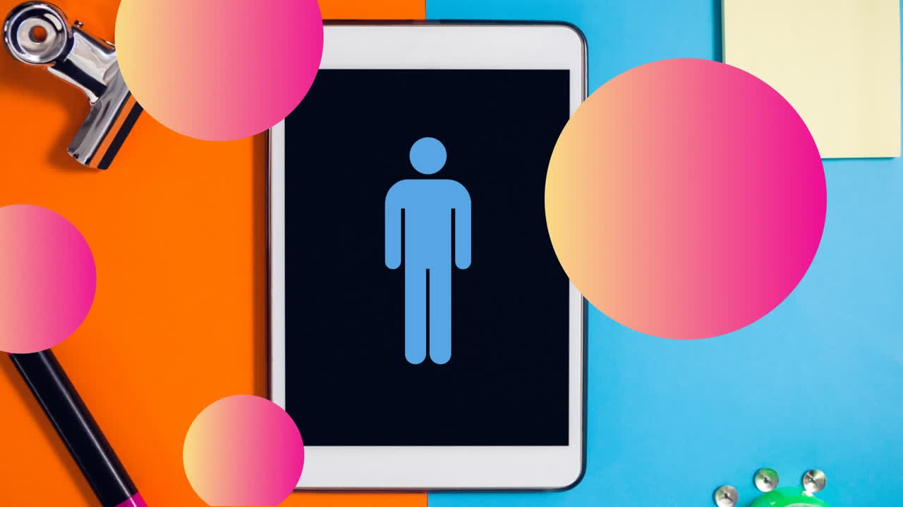 los círculos de colores flotan sobre el icono de visualización de la tableta