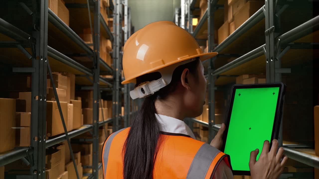 trabajador de almacén que utiliza una tableta para la gestión del inventario