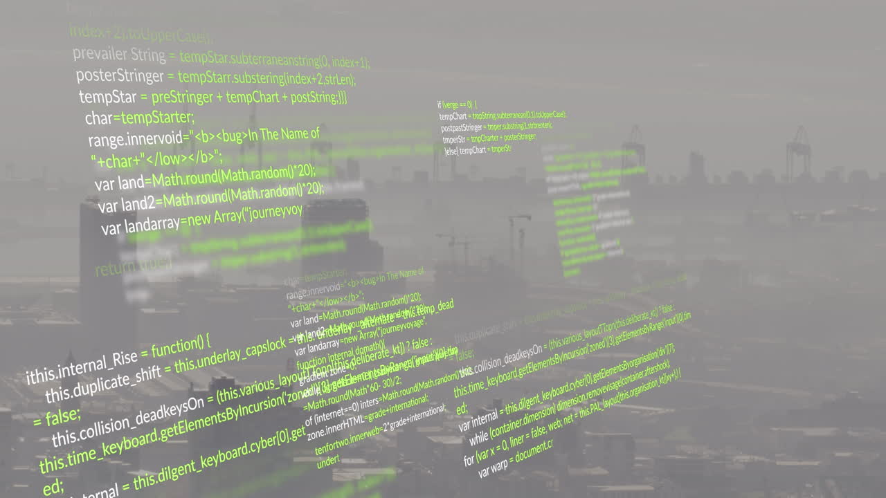 Animation of data processing against aerial view of cityscape