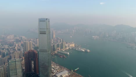 el famoso atardecer hong kong edificio de construcción bahía panorama aéreo 4k china