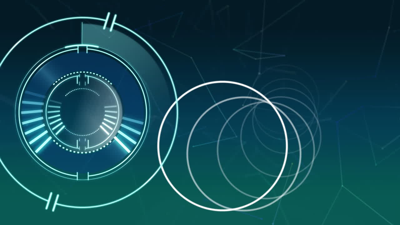 파란색 배경에 연결 네트워크를 통해 원과 범위 스캐닝의 애니메이션