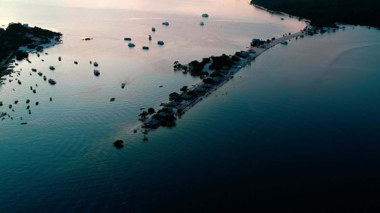 Stationary drone footage of the Ilha do Amor on the Tajajos River in the Brazilian State of Para.