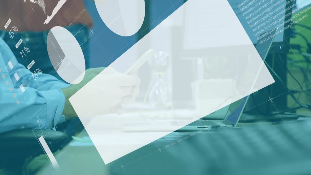 스마트폰을 사용하는 카우카스계 사업가에 대한 금융 데이터 처리 애니메이션