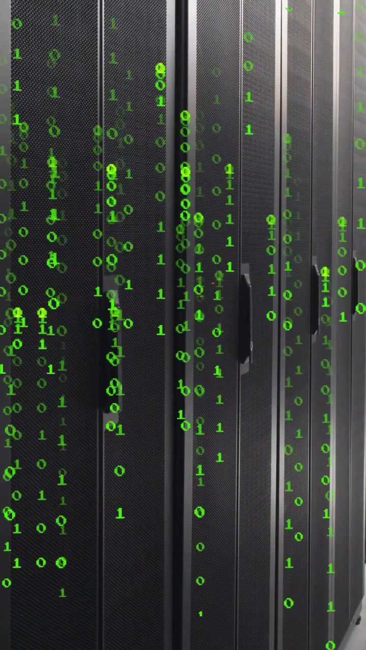 Animation der binären Datenverarbeitung über Computerservern.