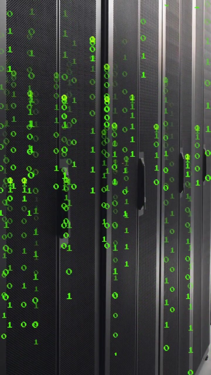 Animation of binary coding data processing over computer servers