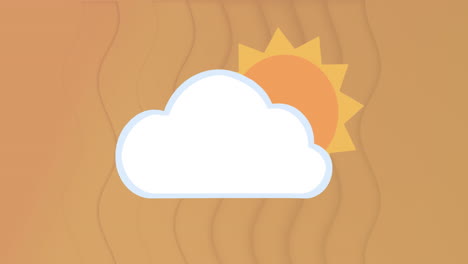 animación de nubes con iconos de sol y formas sobre un fondo naranja.