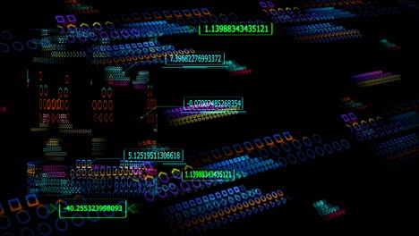 quantum computer futuristic technology digital holographic process and analysis for big data and callout border arrow numeric flying abstract polygon background