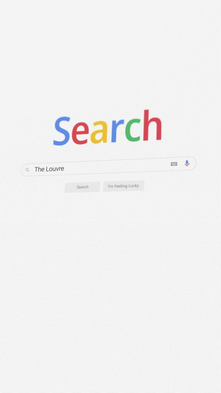 video verticale della ricerca del louvre su un browser internet