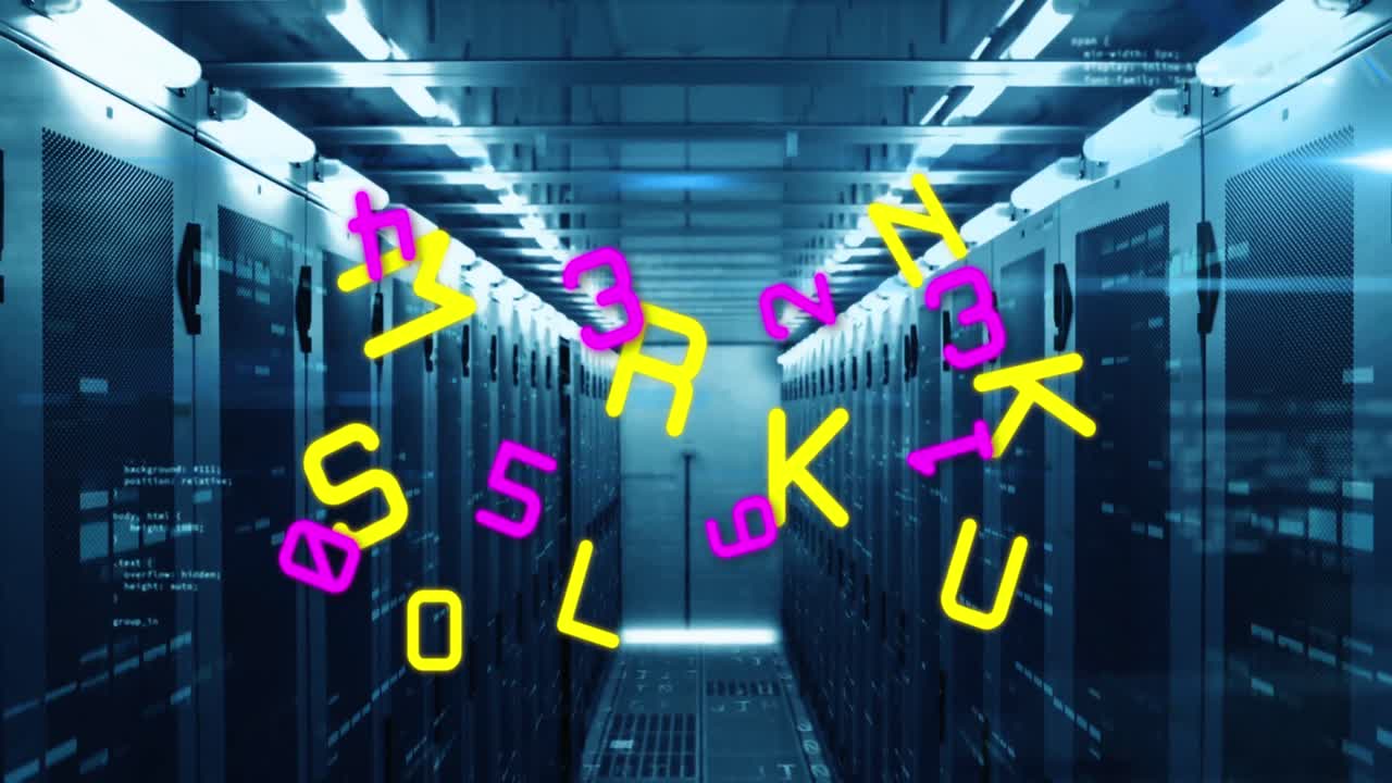 Animation of letters and data processing over computer servers