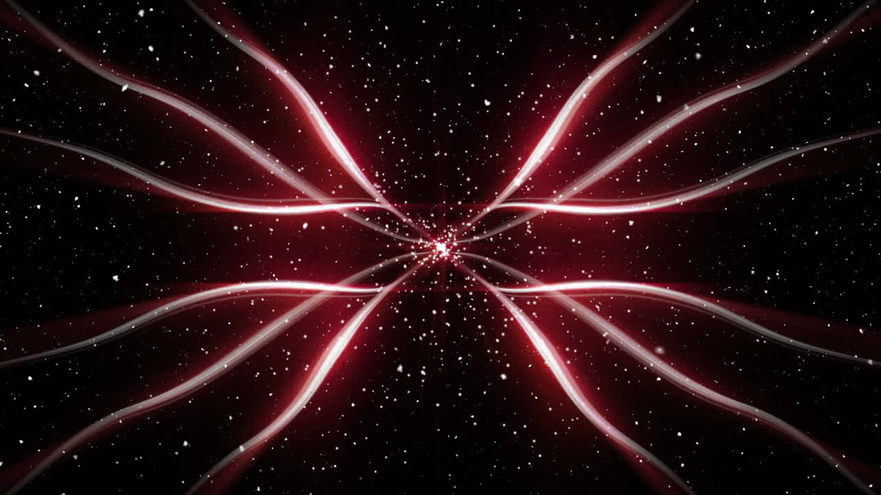 검은 바탕에 빛의 흔적을 바꾸는 색상 위에 내리는 눈의 디지털 애니메이션