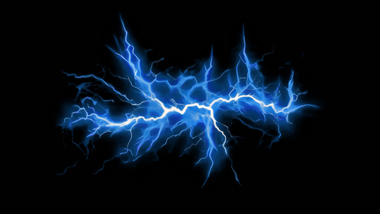Electric blue lightning bolt energy animated overlay, transparent 4K video, alpha channel, ProRes