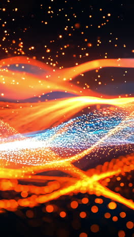 a bright orange wave of light is reflected in the dark blue sky. the light is scattered in the air, creating a dreamy and ethereal atmosphere
