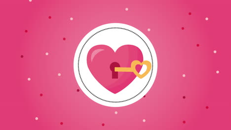 valentines day animated card with heart padlock and key