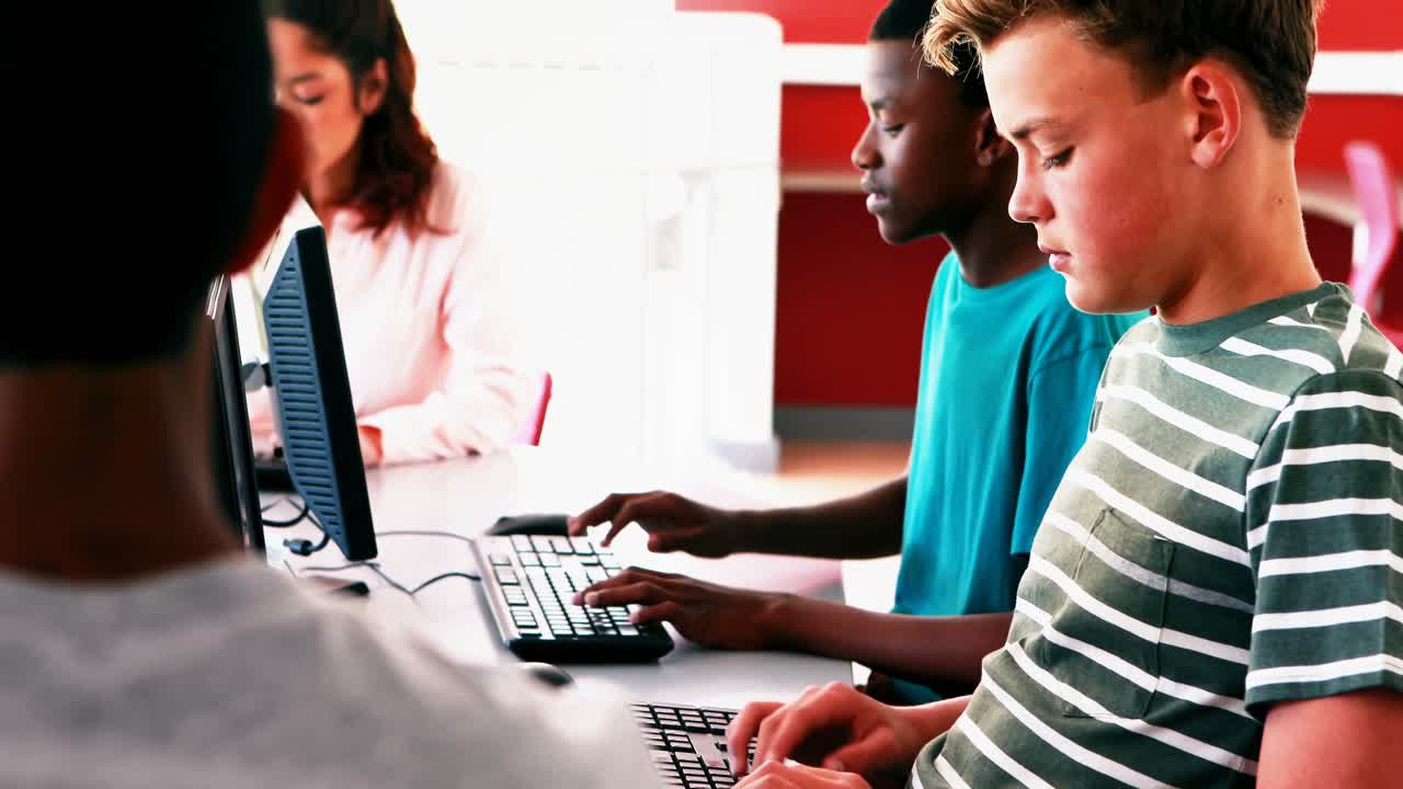 Student working on computer in classroom