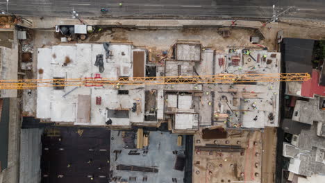 Top-down-overhead-view-of-a-construction-building-in-Guatemala-City,-Guatemala