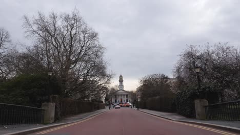 Still-shot-of-church-at-the-end-of-the-road