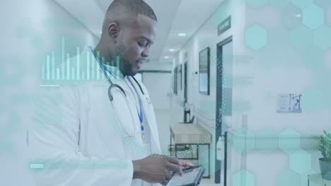Animation-of-medical-data-processing-over-african-american-male-doctor