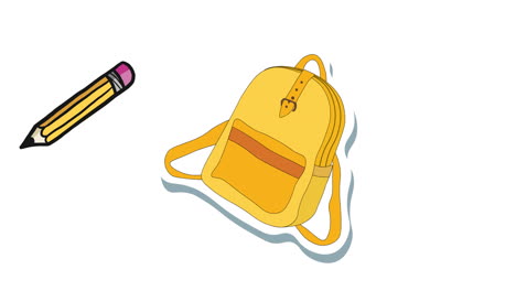 animación de los iconos de los artículos escolares que se mueven sobre un fondo blanco