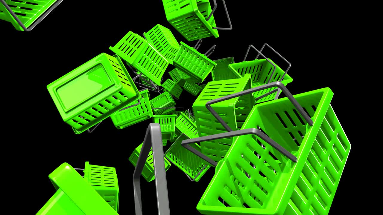 검은색 배경 에 있는 초록색 쇼핑 바구니