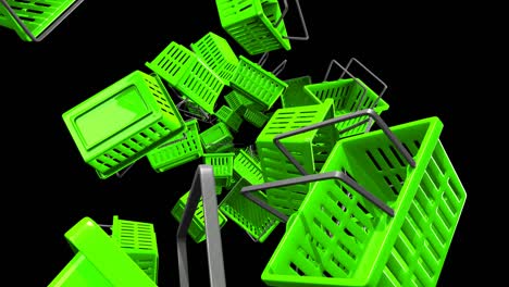 cestas de compras verdes sobre un fondo negro