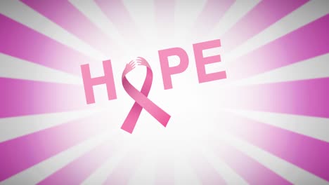 Animation-of-pink-ribbon-logo-and-hope-text-appearing-on-pink-background