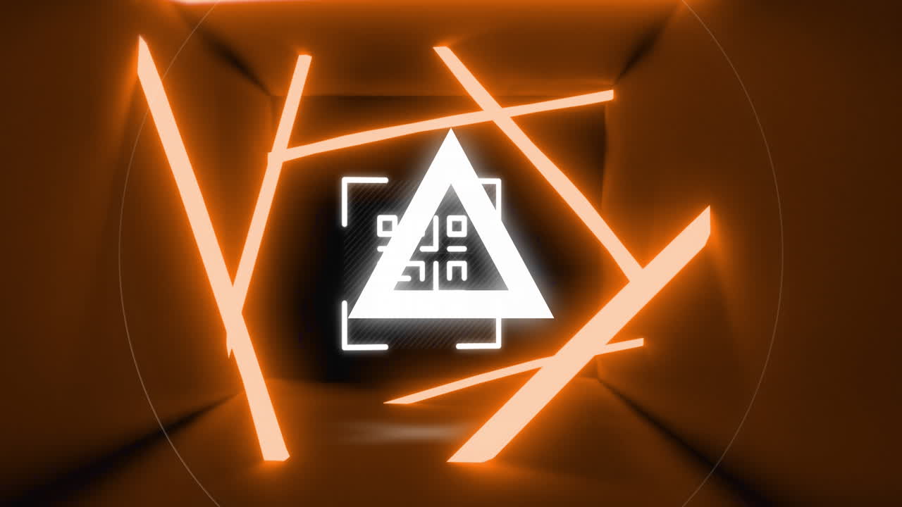 animación de un código qr brillante sobre formas geométricas de neón