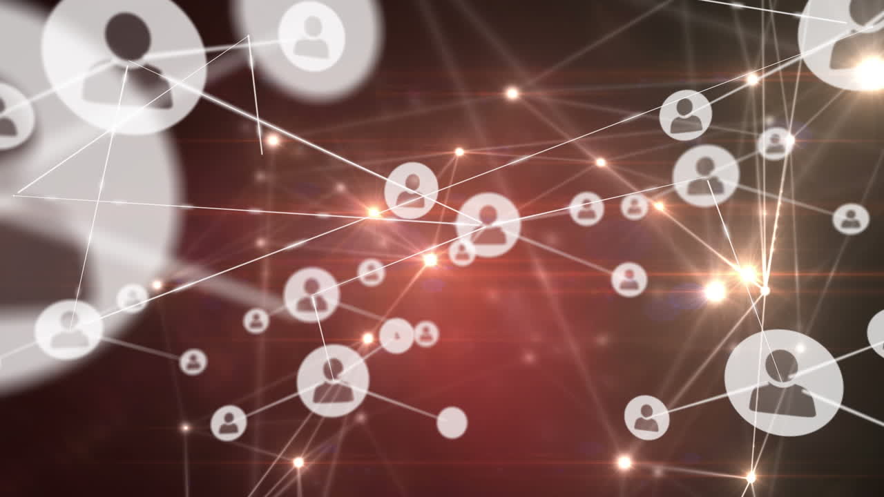 사람들과의 연결 네트워크의 애니메이션 빛나는 반점이 있는 아이콘