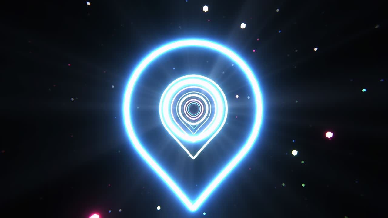 video en 4k del icono del pin del mapa de neón en fondo negro.