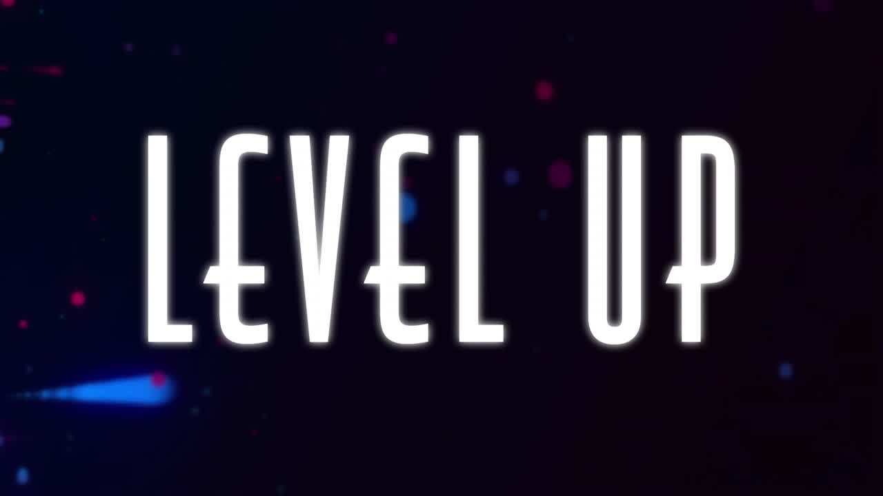 nivel de animación de texto sobre formas azules sobre fondo negro