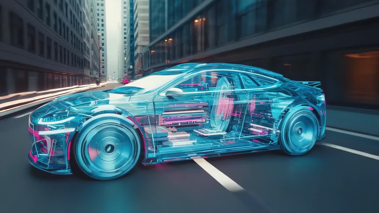 Futuristic Transparent Car in the City