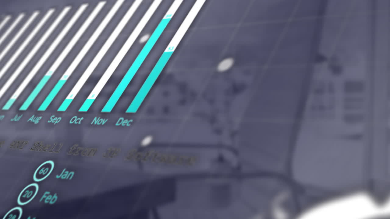 Animation of financial data processing over empty office