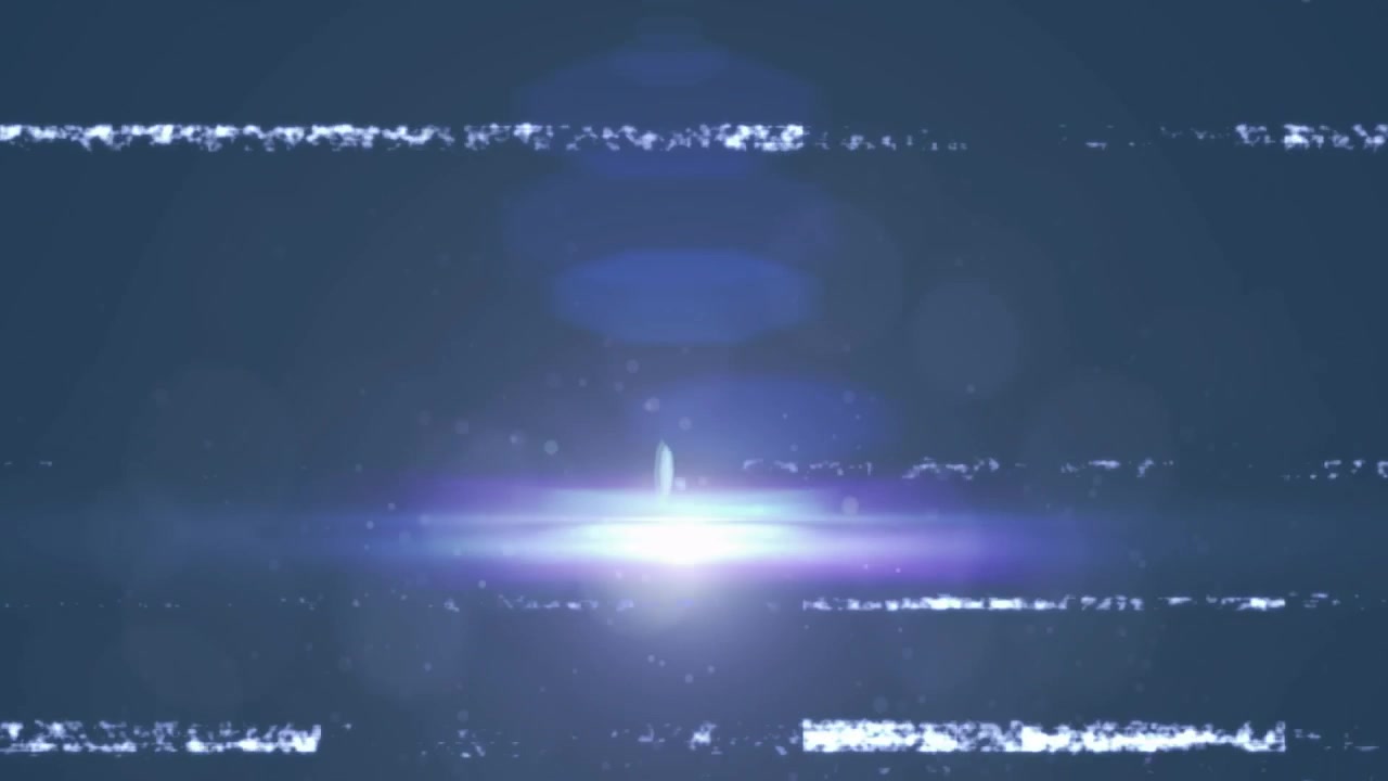 Bagliore della lente bianco-viola brillante su un'illustrazione di glitch blu, che mostra interferenze digitali