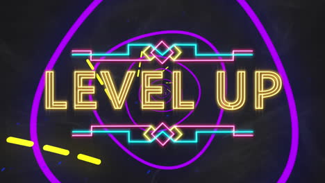 animación digital de texto de neón a nivel sobre túnel brillante contra un fondo negro