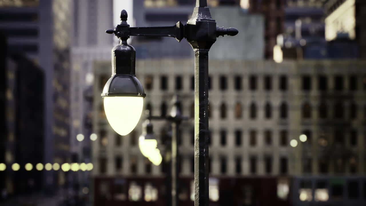 City lights illuminate urban street in evening