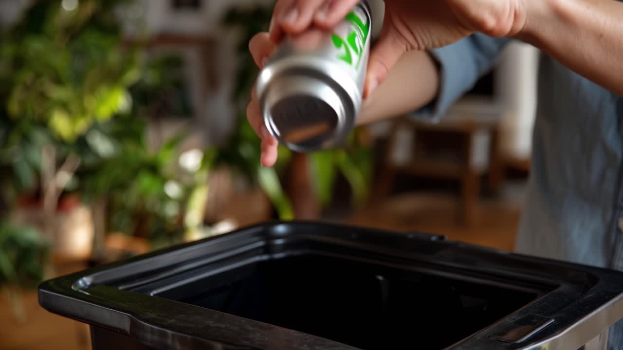 Person Recycling Aluminum Can in a Clean Environment: Promoting Sustainability and Environmental Awareness Through Proper Waste Disposal Practices
