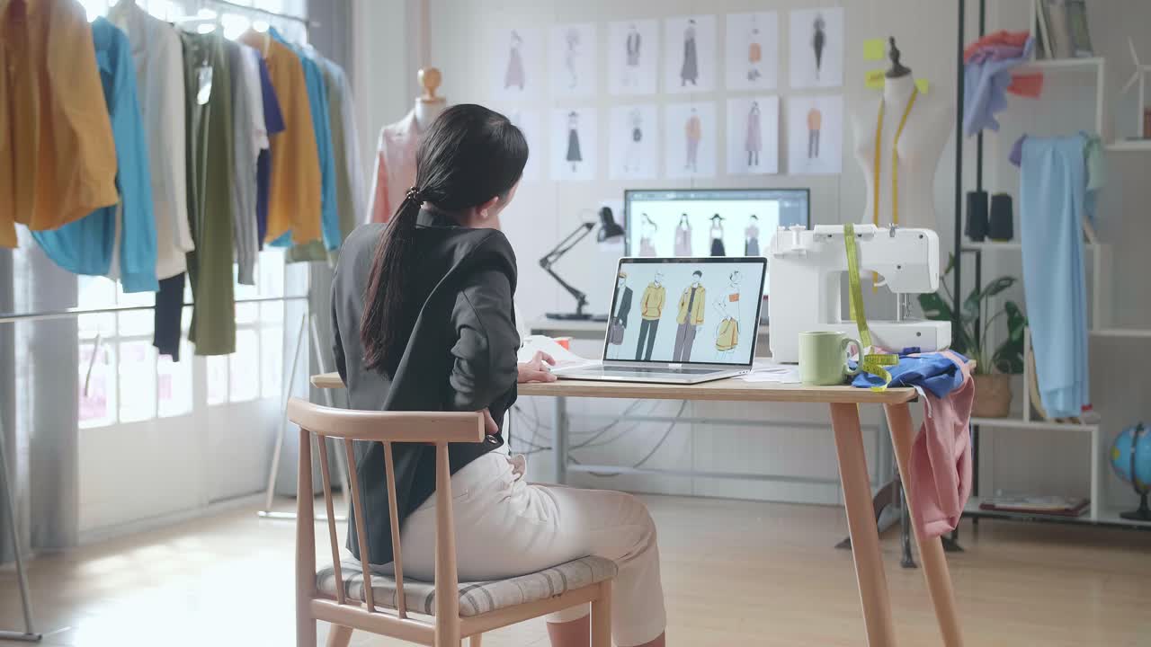 허리 통증이 있는 디자이너 여성