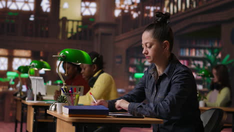 students studying in a library