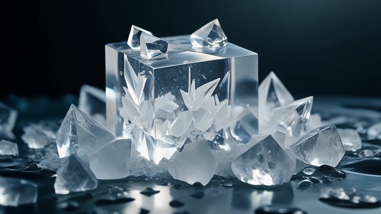 Kristallklar isbit med inre frostmönster