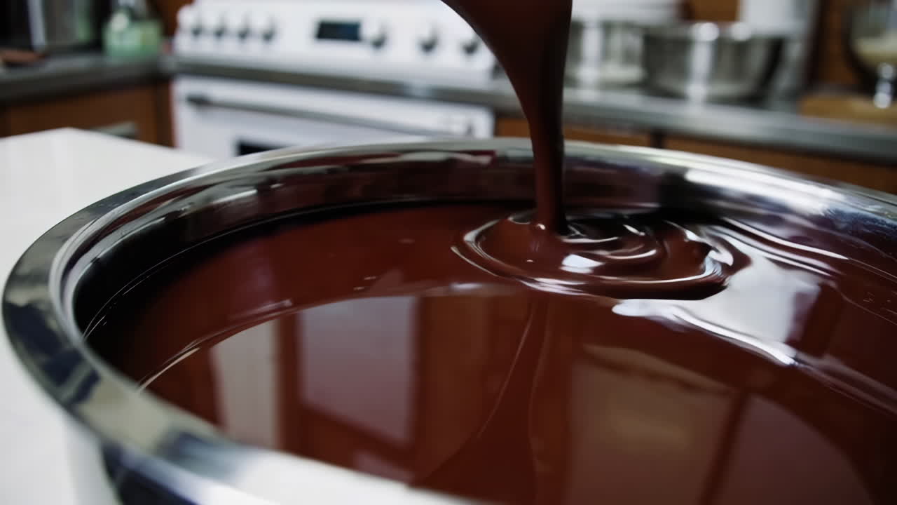 Melted Chocolate Being Poured into a Bowl