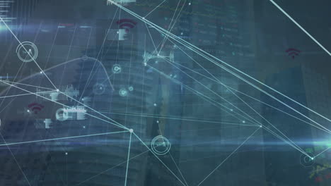 animation of data processing over cityscape