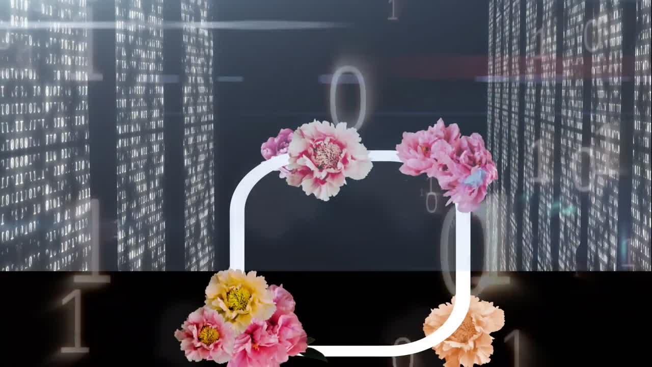 어두운 배경에 데이터 처리를 통해 꽃의 애니메이션