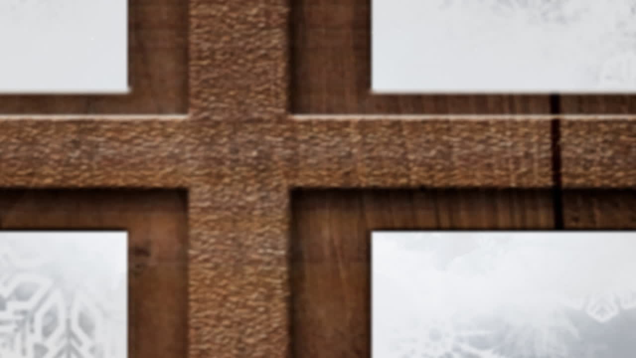 animación de paisajes de invierno con decoración navideña vista a través de la ventana