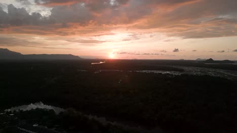 beautiful aerial drone view during sunset,background mount serapi ,summer at samariang aman housing,kuching,sarawak
